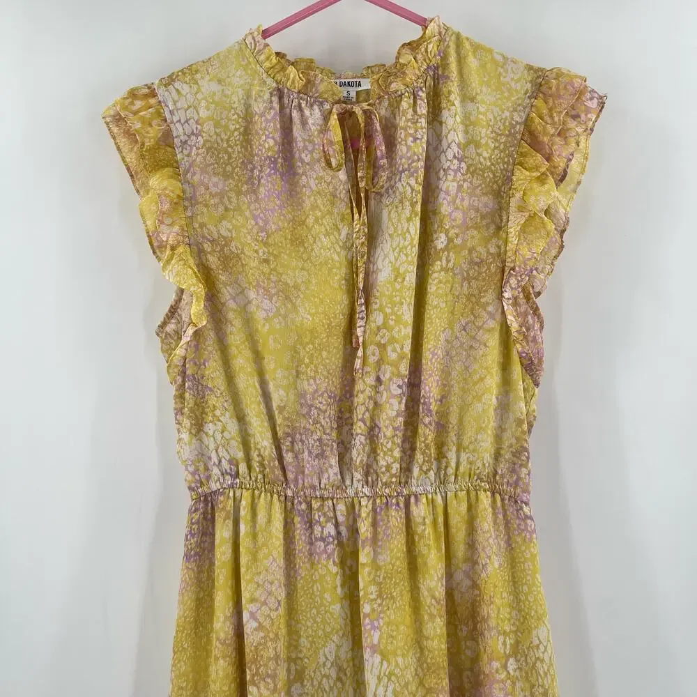 BB DAKOTA by Steve Madden Midi Dress Size Small Yellow Dream Girl Ruffles Light